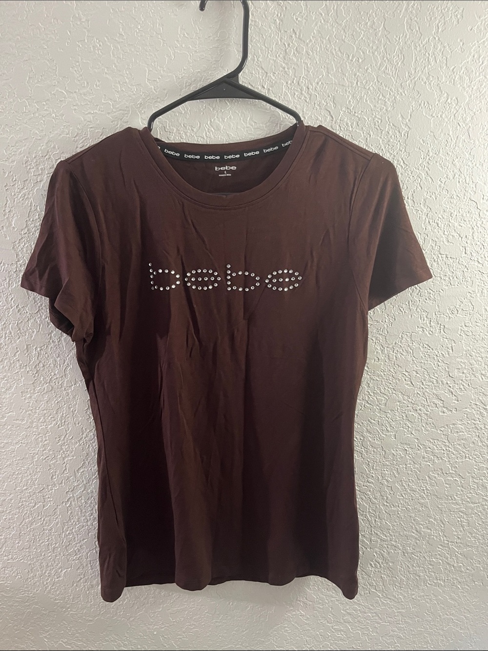 bebe Brown Studded Logo Short Sleeve Tee